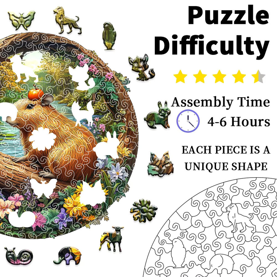 Supretty Holzpuzzle Capybara mit Kürbis, Waldtier-Puzzle, Bunt / Mehrfarbig - Bild 4
