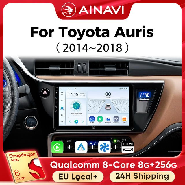 Ainavi Auto-Multimedia-Player für Toyota Auris und Corolla Hybrid mit Wireless Carplay, Android Auto, 4G und Wifi, Schwarz, 2Din - Bild 1