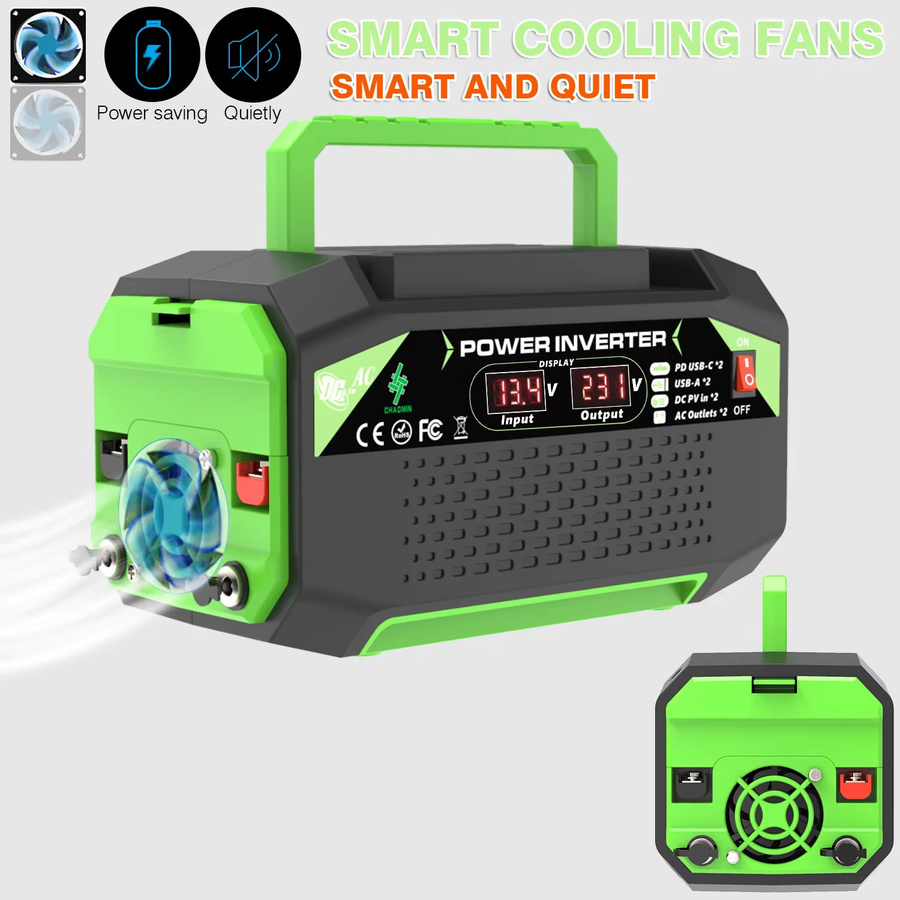 GECOFEER 500W Stromwechselrichter DC 12V zu AC 220V Spannungswandler mit USB-A und USB-C Anschlüssen sowie EU-Steckdose für Laptops und Außeneinsatz - Bild 3