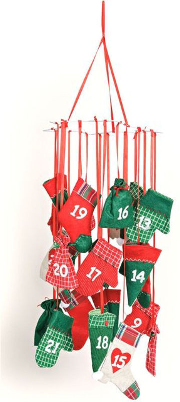 G.WURM Adventskalender Stern in Weiß und Rot zum Befüllen, hängende Weihnachtsdekoration aus Metall und Textil, B/H: 80 x 30 cm - Bild 1