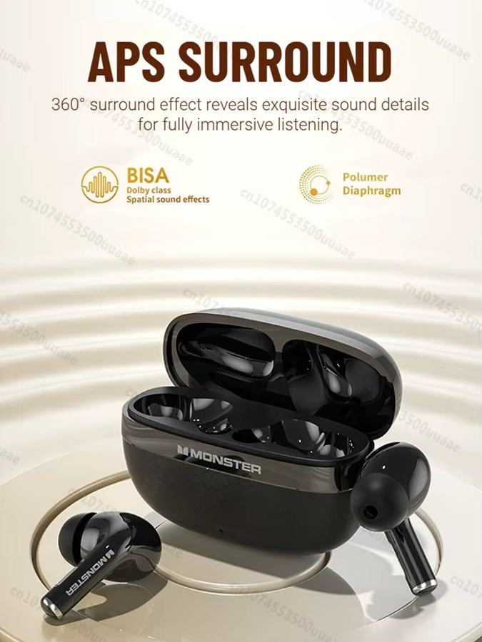 Monster MQT68 TWS Bluetooth 6.0 In-Ear Kopfhörer für Sport und Alltag in Schwarz und Beige - Bild 3
