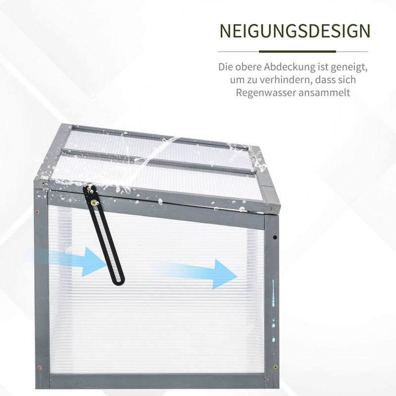 Outsunny Frühbeet aus Holz und Polycarbonat mit aufklappbarer Abdeckung in Grau, B/T/H: 90 x 46 x 40 cm - Bild 2