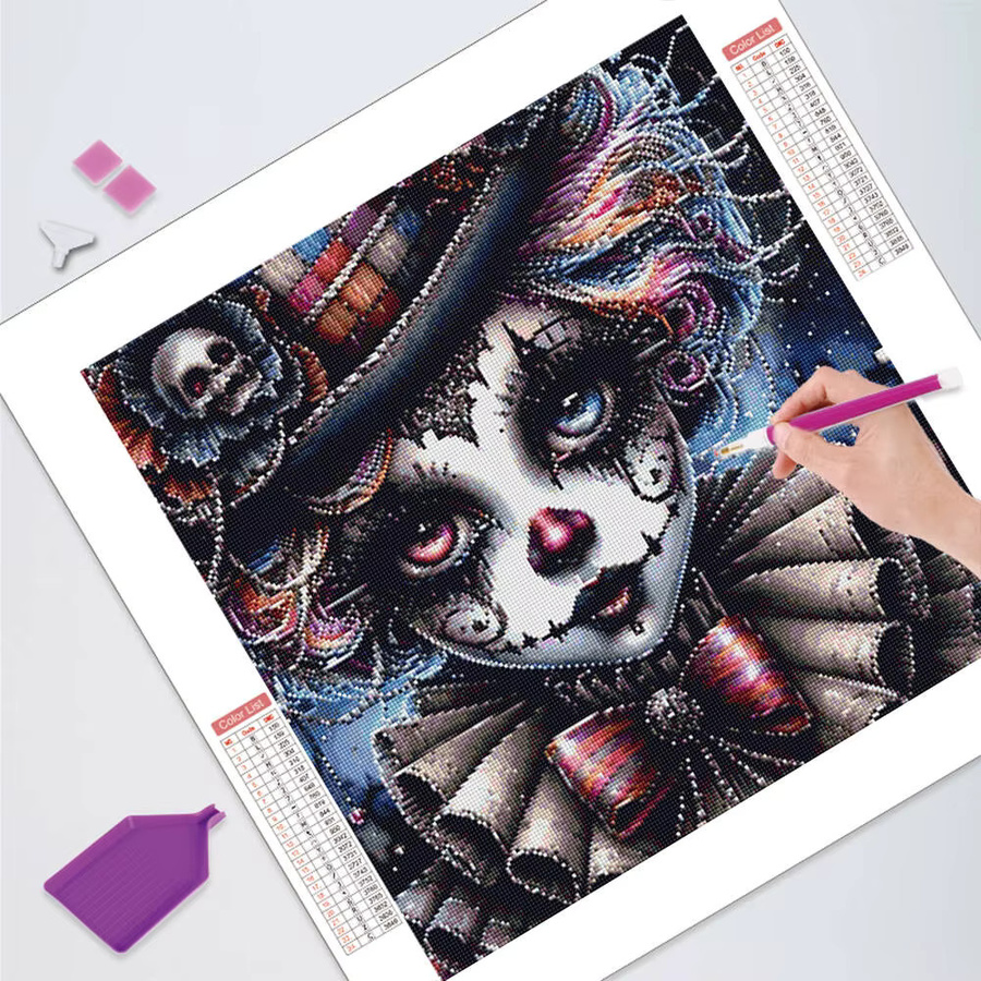 HUACAN Diamant-Mosaik Clown-Porträt als modernes Kunsthandwerk für deine Wanddekoration, rund, Multicolour, Durchmesser: 20 cm - Bild 3