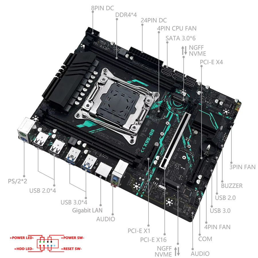 MACHINIST X99 B9 Motherboard LGA2011-3 in Schwarz mit optionalem Xeon E5 2680 V4 CPU und DDR4-Speicher bis 128 GB, M-ATX mit NVME M.2 und SATA Unterstützung - Bild 2