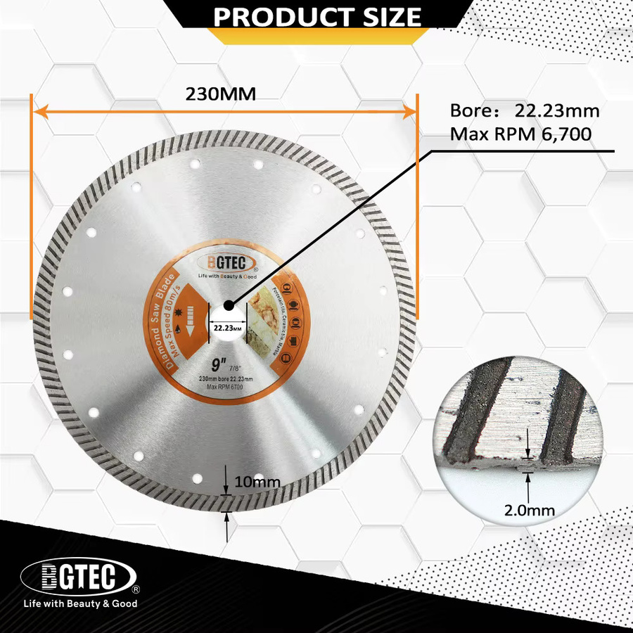 BGTEC Diamant-Trennscheibe 9 Zoll superdünnes Sägeblatt für Porzellan, Keramikfliesen, Granit, Marmor und Quarz, Durchmesser: 230 mm - Bild 2