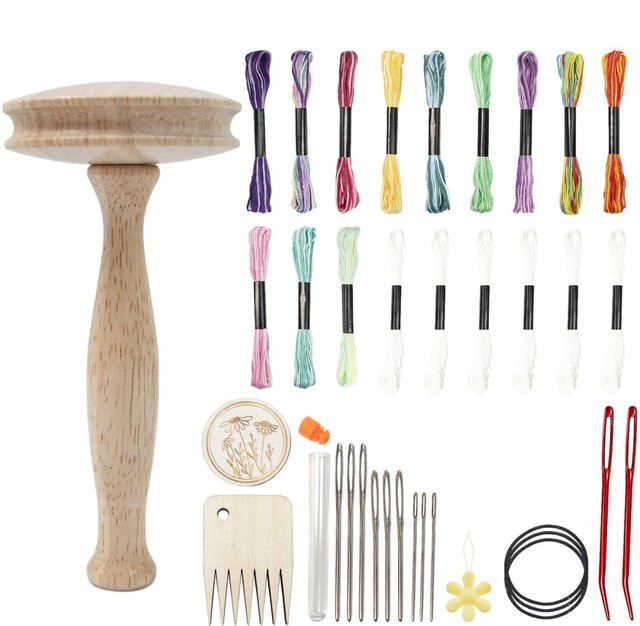 Socken-Stopfset mit abnehmbarem Holzpilz in Multicolour zum Ausbessern von Löchern in Socken, Pullovern und Kleidung - Bild 1