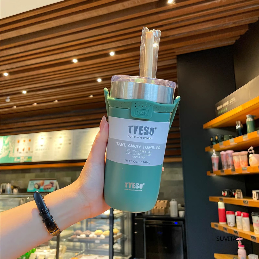 Tyeso Thermoskanne aus Edelstahl in Blau mit Strohhalm, isolierte Kaffeetasse und Isolierflasche, 550 ml oder 710 ml - Bild 5