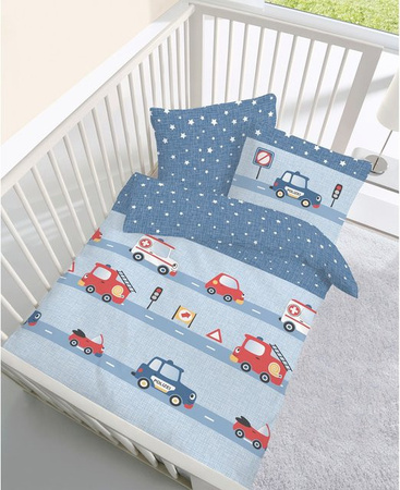 Ido Biber-Bettwäsche für Kinder mit Fahrzeug-Motiv aus Baumwolle, Blau, B/H: 100 x 135 cm und B/H: 40 x 60 cm