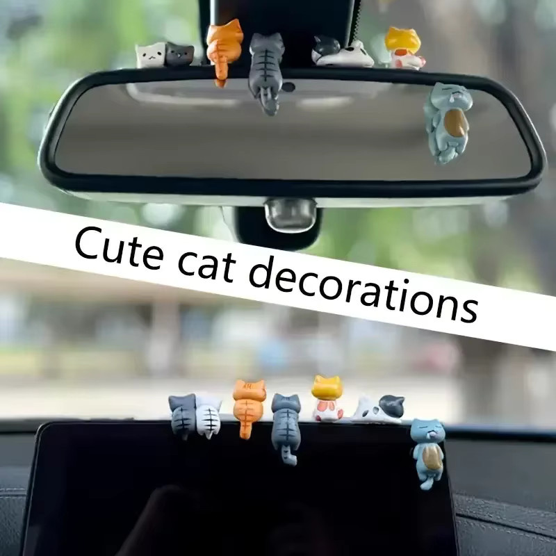 6er Set Amagi Cartoon-Katzenfiguren in Multicolour zur Dekoration für Bildschirmkanten, Autos und Pflanzenarrangements - Bild 2