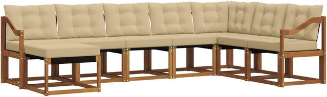 vidaXL Sofa Set 8-teilig L-Form aus Akazienholz und Textilene in Natur-Beige mit Kissen - Bild 1