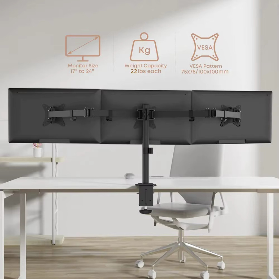 BEISHI Dreifacher Monitorarm für 13-27 Zoll in Schwarz, belastbar bis 10 kg pro Arm, drehbarer Schreibtischhalterung für 3 Monitore - Bild 3