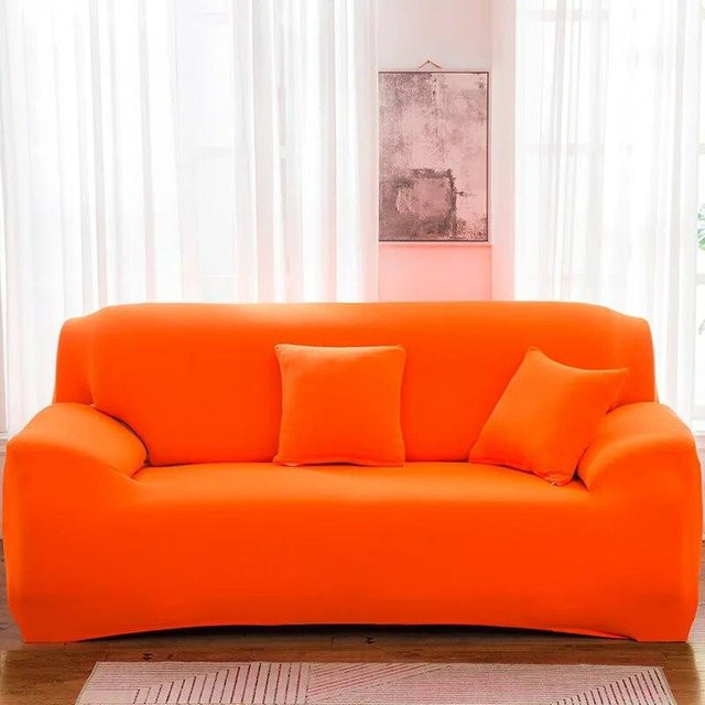 Elastischer Sofabezug von Your Warm Home in Orange, einfarbige Sofahusse für Eckcouches und Stühle, rutschfest und modern gestaltet - Bild 1