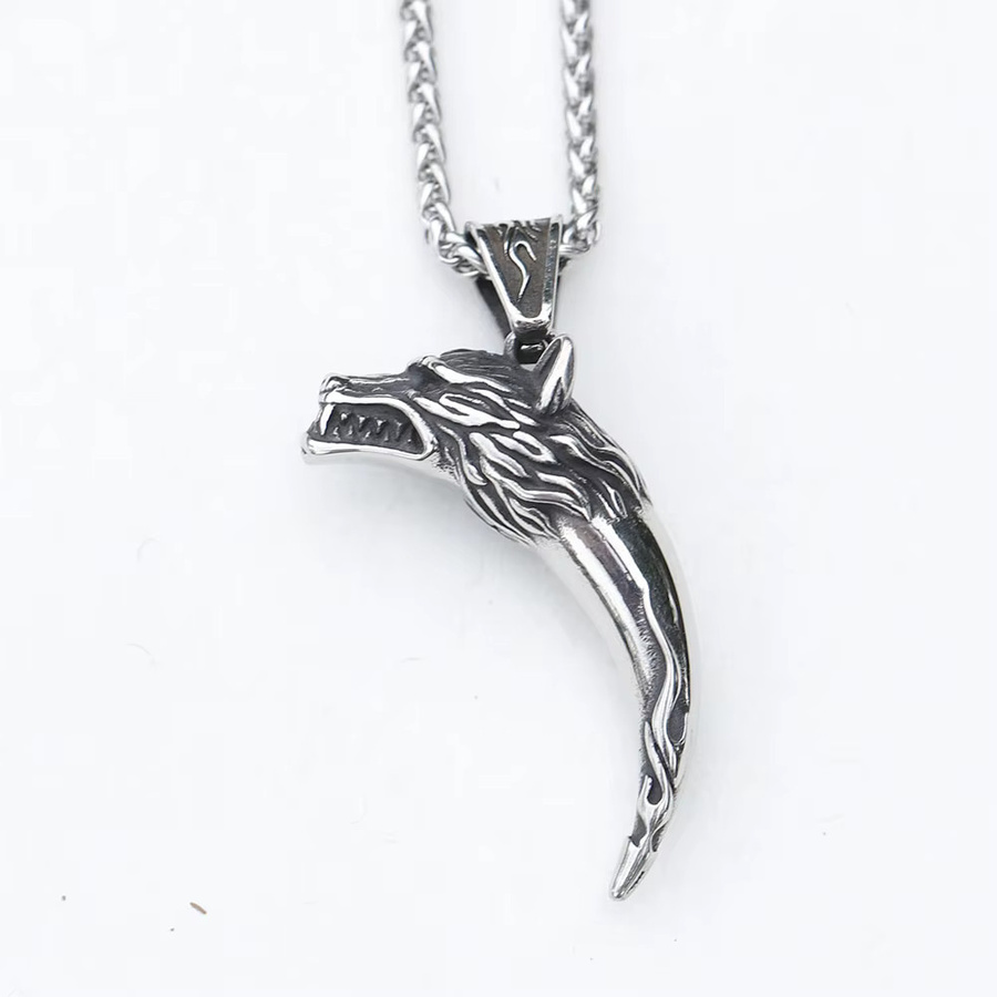 Halskette mit Anhänger Wolf Kopf, Edelstahl, Silber, Unisex - Bild 2