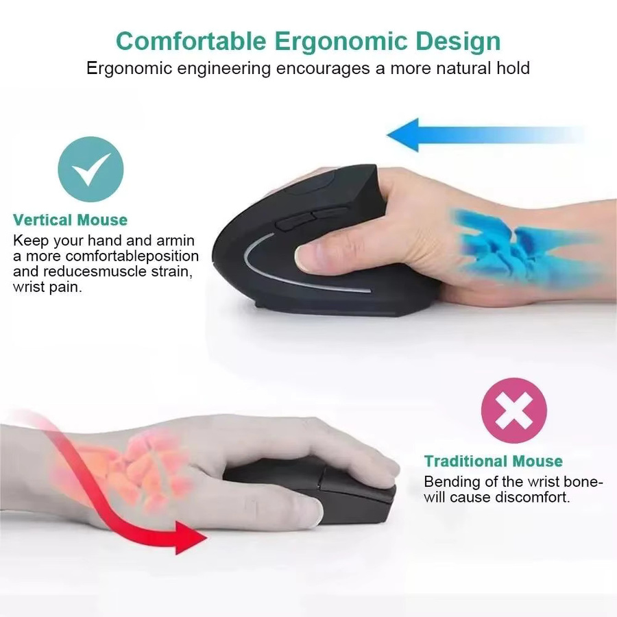 Ergonomische kabellose Bluetooth-Computermaus von KAFNHCKA in Schwarz mit 1600 DPI und wiederaufladbarem Akku - Bild 4