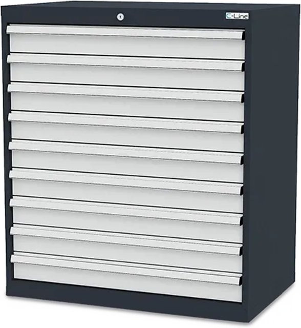 Simplaflex Schubladenschrank aus Stahlblech mit 9 Schubladen, Grau, B/T/H: 90 x 57,5 x 102 cm - Bild 1