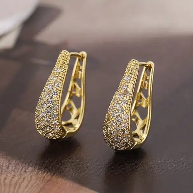 Huitan Gold Creolen, Zirkonia, Damen - Bild 1