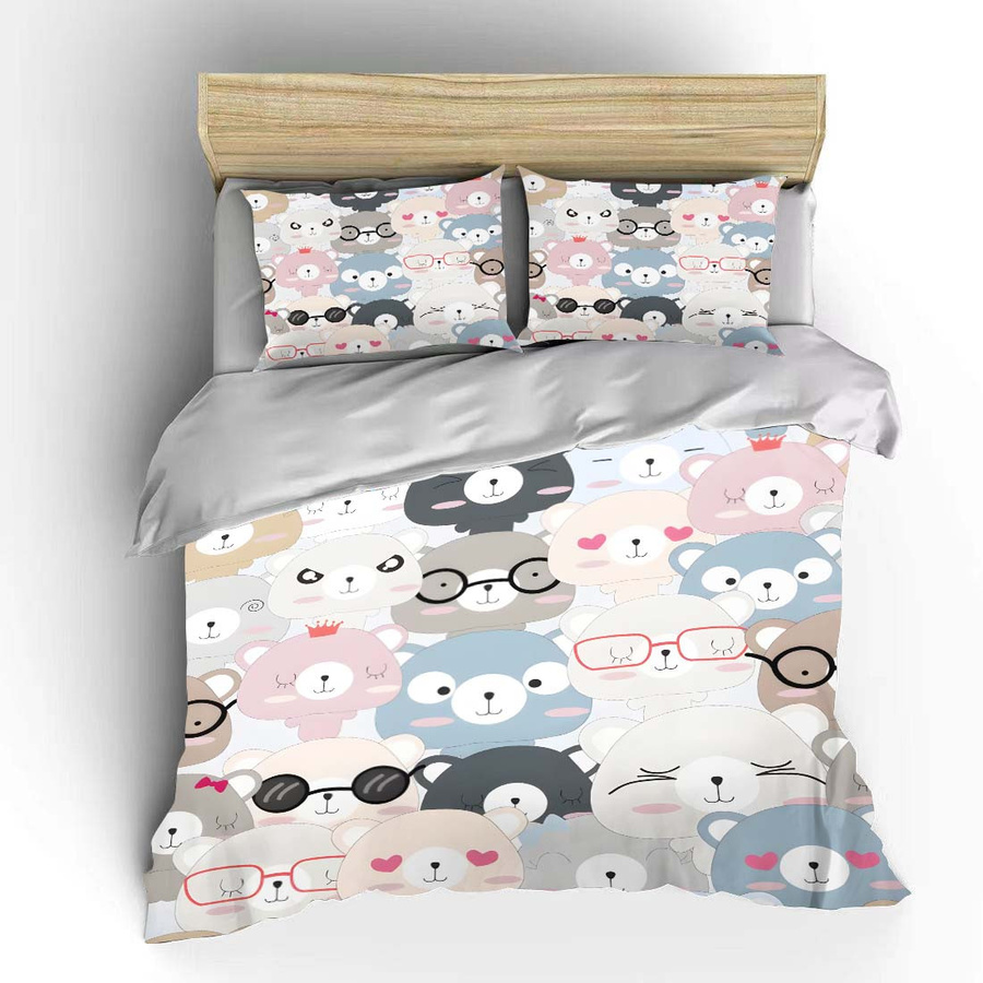 3-teiliges Bettwäsche-Set mit Cartoon-Bärenmuster von Flylo in Multicolor, weiches Bettdecken-Set mit Reißverschluss für Kinder, B/H: 135 x 200 cm - Bild 2