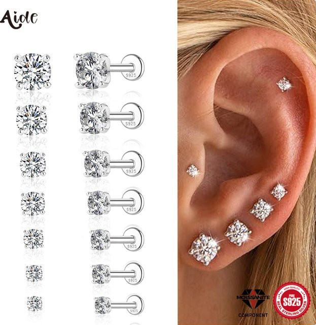 Aide Ohrstecker, 925 Silber, Moissanit, Unisex - Bild 1
