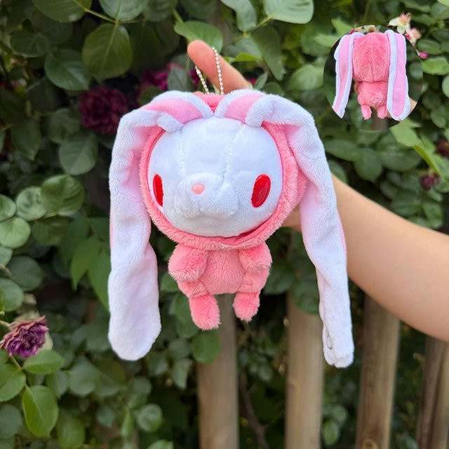 Yiran toy Kaninchen Plüsch Taschenanhänger, Rosa Weiß Schwarz, Unisex - Bild 1