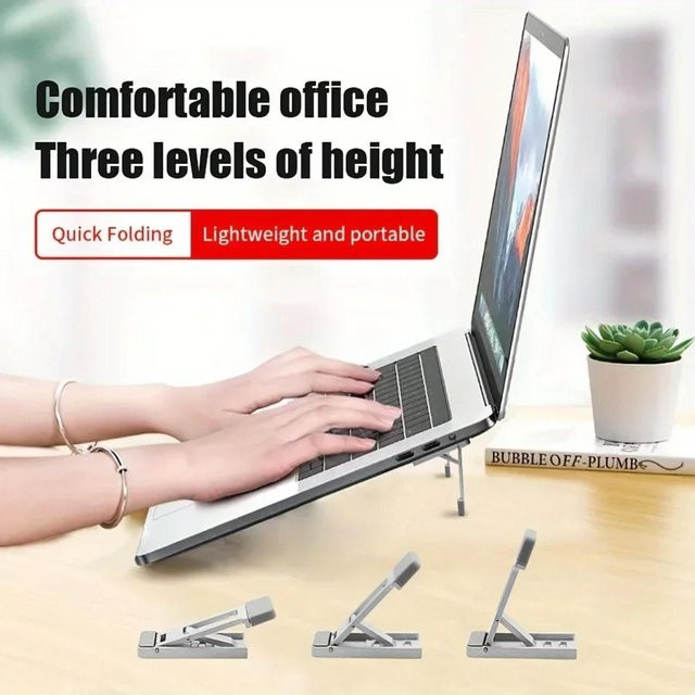 Aumengear 2er-Pack tragbarer Laptopständer aus Legierung, 3-stufig höhenverstellbar, kompatibel mit Laptops, Tablets und Smartphones, Schwarz und Silber - Bild 1