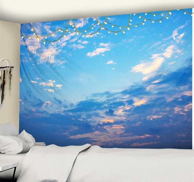 Wandteppich Super Six mit blauem Himmel, Sonne und Wolken als Wanddekoration, B/H: 150 x 100 cm - Bild 1