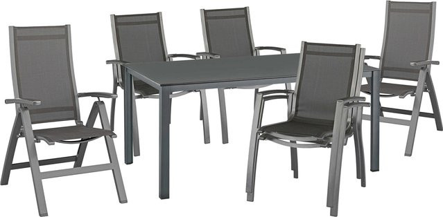 Kettler Altura Sitzgruppe aus Aluminium und Textilene in Anthrazit mit Kettalux Plus Tisch, bestehend aus 4 Stapelstühlen, 2 Klappstühlen und Tisch, B/T/H: 160 x 95 cm - Bild 1