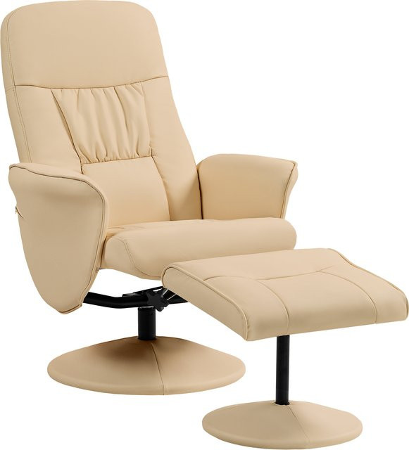 HOMCOM Relaxsessel mit Fußstütze in Beige mit 360 Grad Drehfunktion und verstellbarer Rückenlehne aus Kunstleder - Bild 1