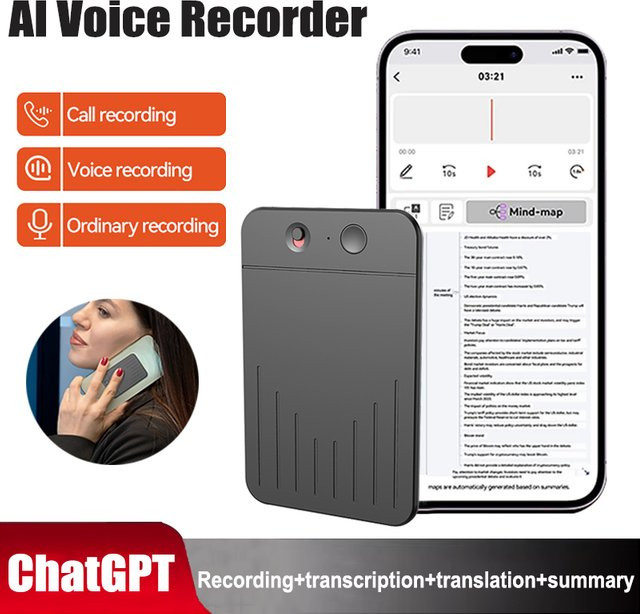 luxuglow AI Voice Recorder mit ChatGPT-Unterstützung für Transkription und Zusammenfassung, Black - Bild 1
