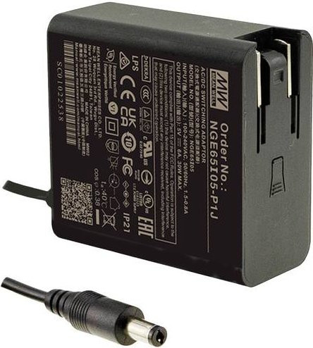 MEAN WELL NGE65I18-P1J Steckernetzteil mit Festspannung 65.1W in Schwarz mit Barrel-Plug - Bild 1
