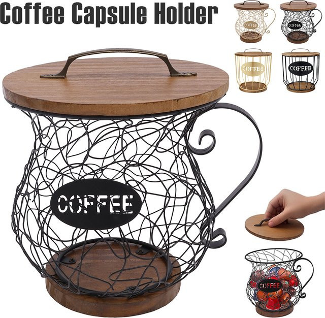 Kaffeekapselhalter aus Metall mit Deckel in Schwarz zur Aufbewahrung von Kaffeepads für Küche und Büro - Bild 1