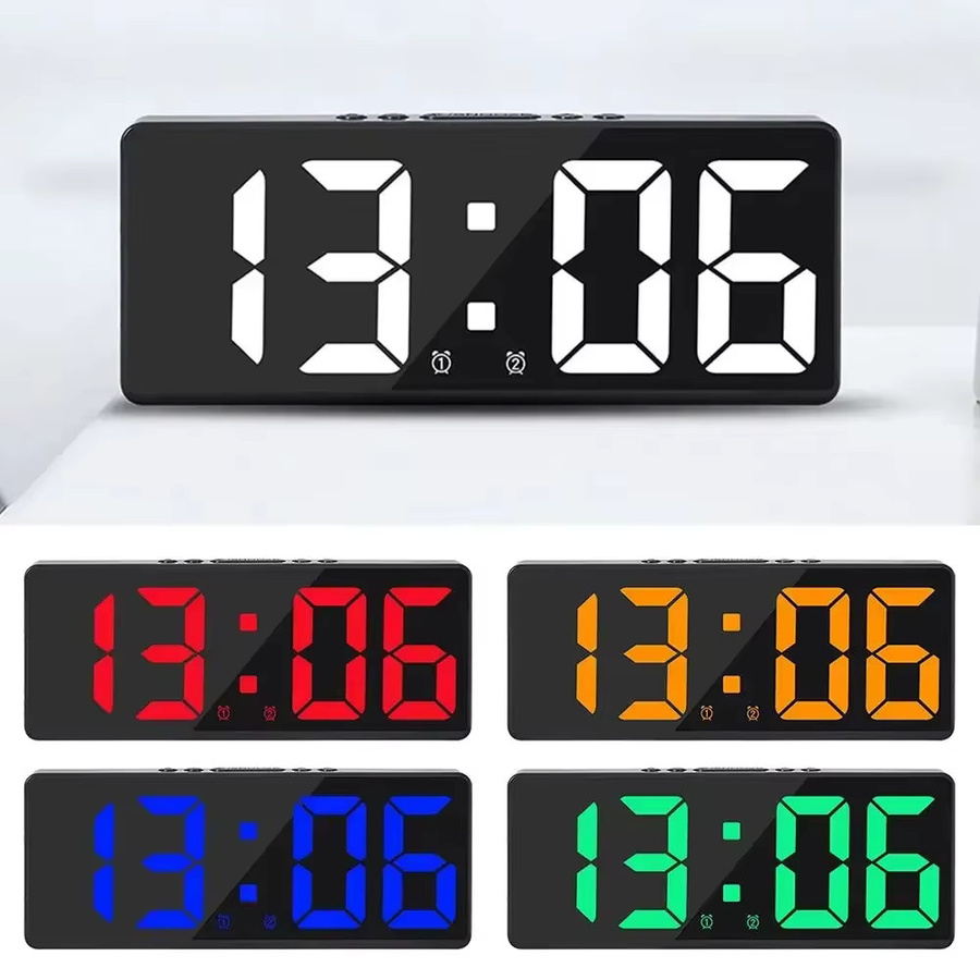 NOCCLILI Multifunktionale digitale LED-Ziffernuhr mit Temperaturanzeige und Kalender, Tischuhr mit Nachtlicht in Schwarz und Orange - Bild 4