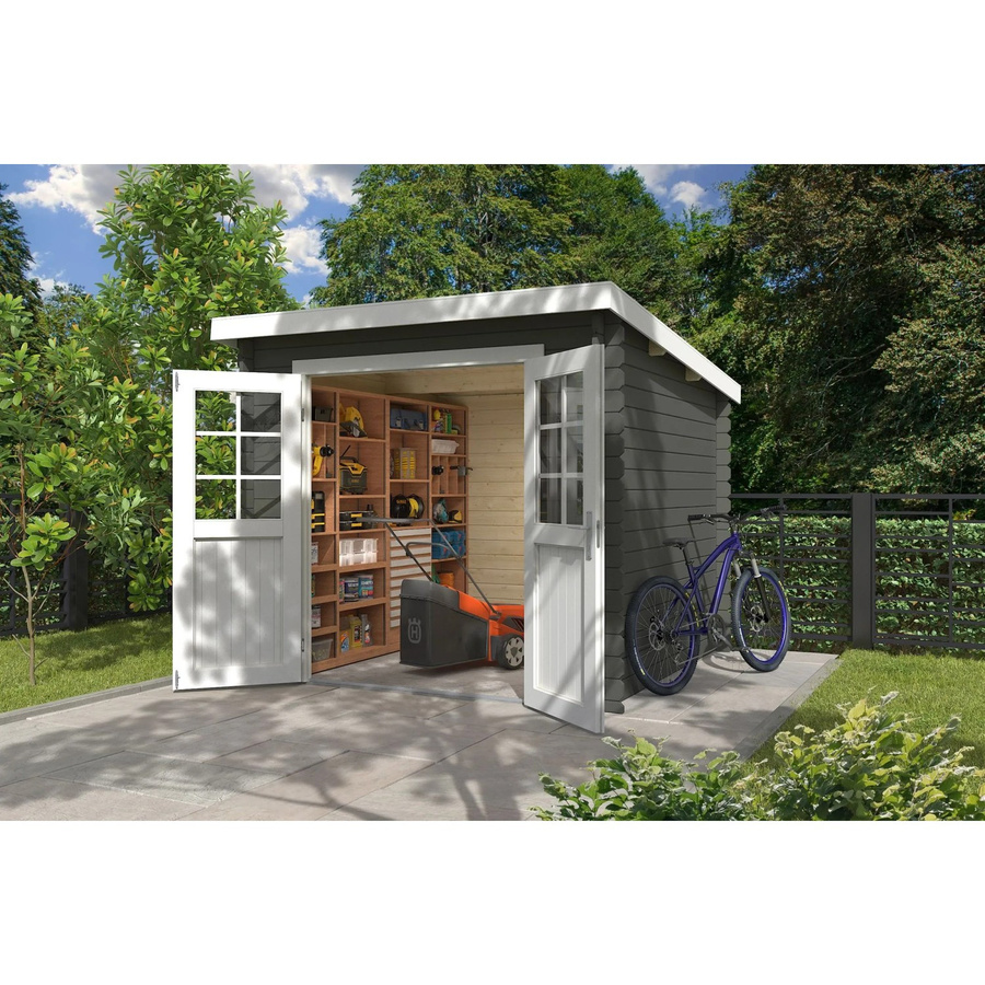 Lasita Blockbohlenhaus Indi in Grün-Grau lasiert, B/T/H: 250 x 211 x 268,7 cm - Bild 2