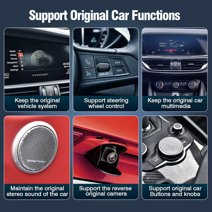 AUTOTOP Wireless Carplay und Android Auto Funktionsbox für Alfa Romeo Stelvio & Giulia 2017–2019, kompatibel mit OEM-Kamera, Schwarz - Bild 4