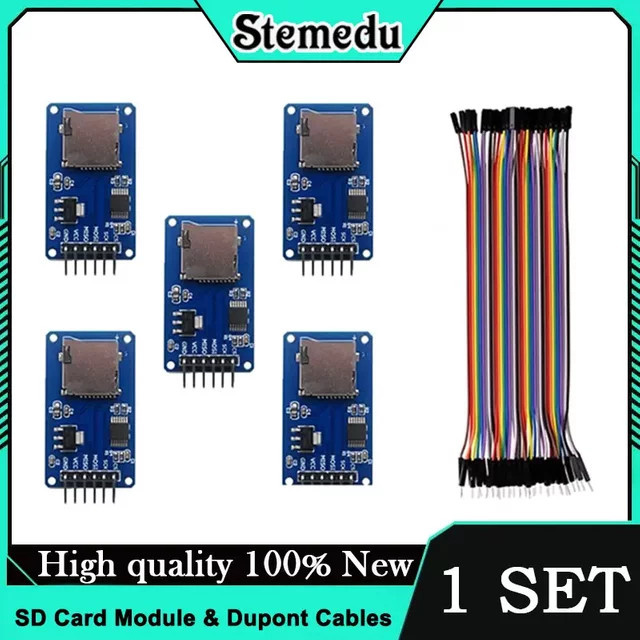 5er Set Micro SD Karten Modul mit 40 Pin Dupont Kabel für Arduino ESP32 Raspberry Pi SPI Schnittstelle, Blau, wishiot - Bild 1