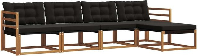 vidaXL Outdoor-Sofagarnitur 5-teilig aus Akazienholz und Textilene in Natur und Schwarz mit Kissen - Bild 1