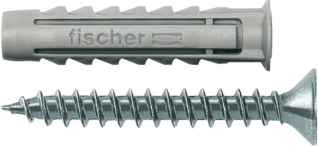 Fischer Spreizdübel SX aus Nylon in Grau mit Schraube, 20 Stück, Durchmesser: 5 mm, Länge: 25 mm - Bild 1