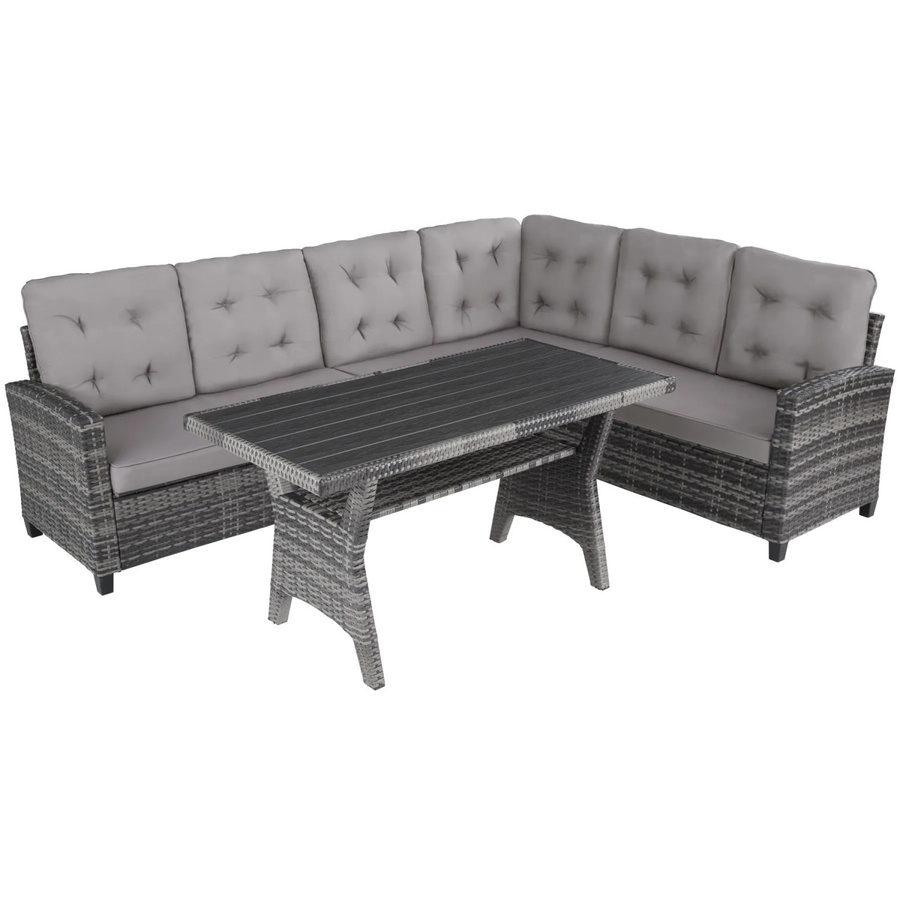tectake Rattan Lounge Catania für 6 Personen in L-Form mit Tisch und Polstern, Grau, B/T/H: 120 x 65 x 73 cm - Bild 3