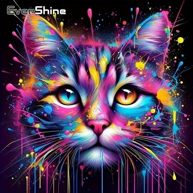 EverShine Diamantmalerei Bastelset Katze Motiv mit runden Diamanten in Multicolour, B/H: 20 x 20 cm - Bild 1