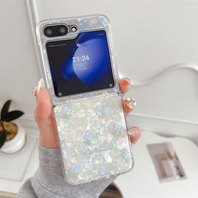 GAGP Schutzhülle mit Tulpenblumen- und Muschelmuster für Samsung Galaxy Z Flip 6 5G 5 4 3 in Blau - Bild 1