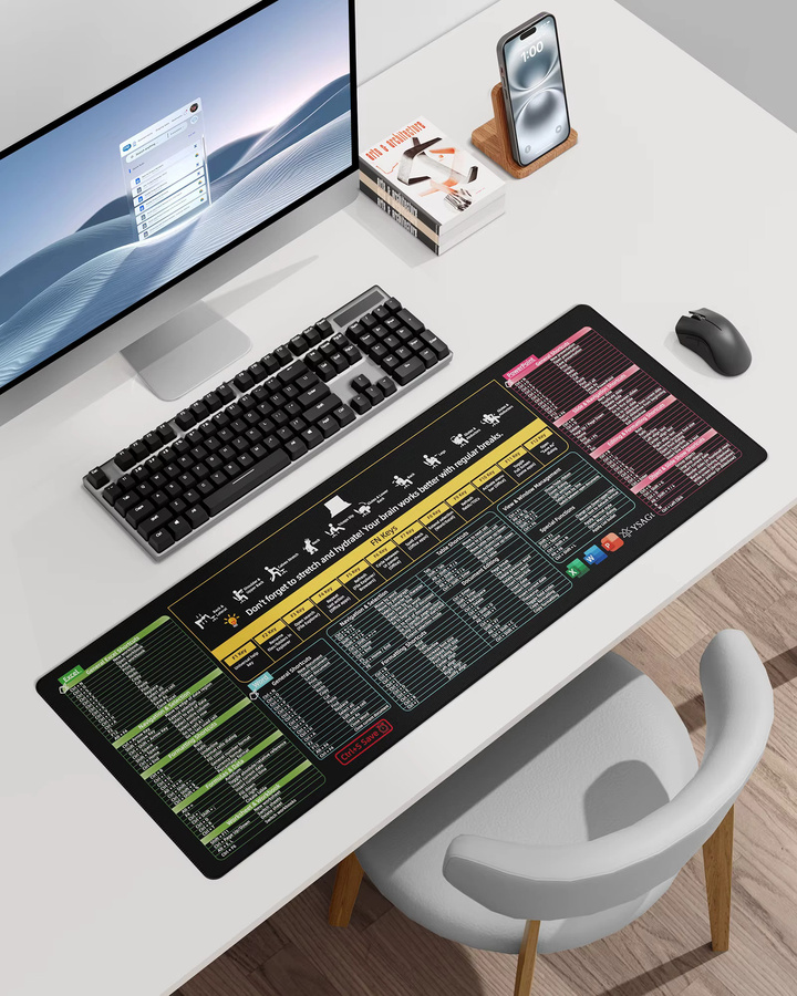YSAGi Office Shortcut Mauspad XL in Schwarz als Schreibtischunterlage für Gaming und Office mit Gummibasis und genähtem Rand - Bild 5