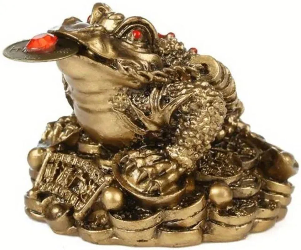 Feng Shui Glückskröte als Dekoration für Wohlstand und Reichtum, goldene orientalische Tischdekoration aus Kunstharz und Metall - Bild 1