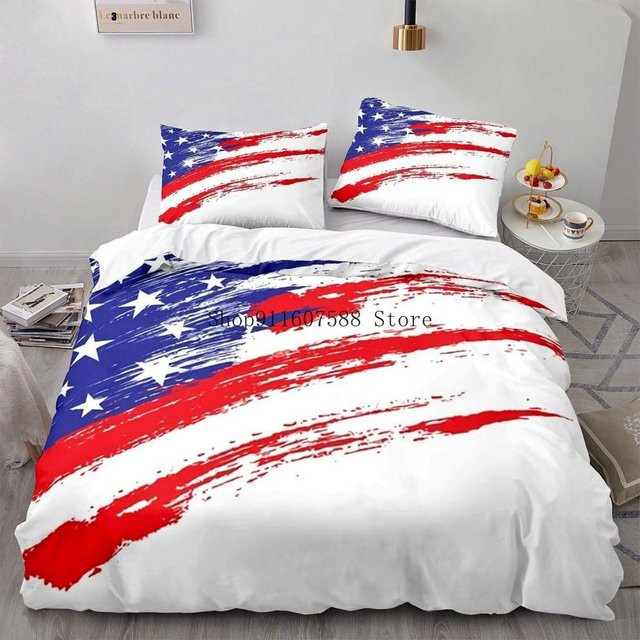 Bettwäscheset Nationalflaggen mit amerikanischer Flagge in Retro-Design, Mikrofaser, Mehrfarbig, B/H: 173 x 218 cm - Bild 1