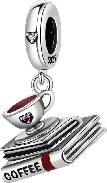 PANPOKI Kaffeebuch-Anhänger, 925 Silber, Perle, Zirkonia, Unisex - Bild 1