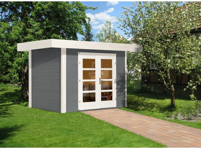 WEKA Gartenhaus 126 Gr.1 aus Holz in Grau mit Flachdach und Vordach B/H/T: 356 x 226 x 284 cm - Bild 1