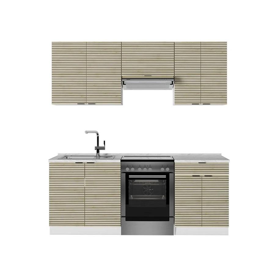 Vicco Fame-Line Küchenzeile Eiche Paneel und Weiß mit Soft-Close-Türen Breite: 200 cm, Höhe: 82 cm, Tiefe: 52 cm - Bild 2