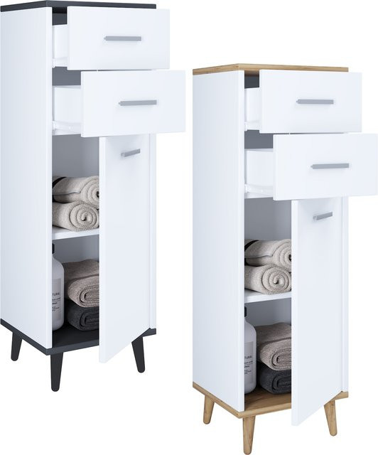 VCM Badmöbel Midischrank Landos Seitenschrank mit 2 Schubladen und 1 Drehtür, H x B x T: 97 x 32 x 28 cm - Bild 1