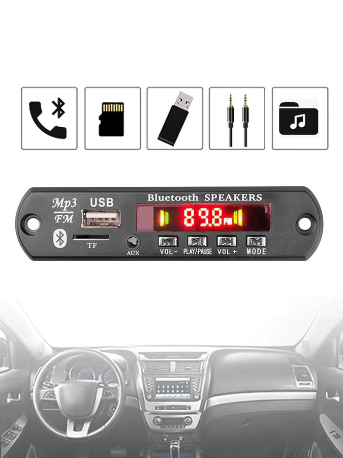 KEBIDU 120W Bluetooth MP3 Decoder Board mit USB, TF und FM Radio als kabelloses Auto-Audio-Modul in Schwarz - Bild 6