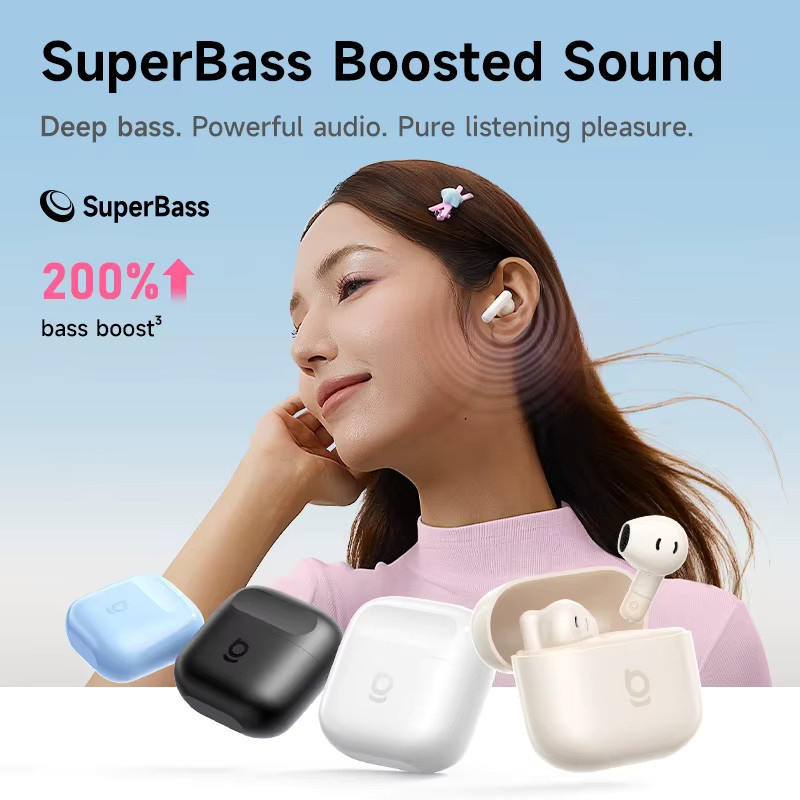 Baseus Bass BS2 Lite True Wireless Earbuds Bluetooth 6.0 Semi-In-Ear-Kopfhörer mit 2-Mikrofon AI ENC und 40H Spielzeit in Weiß - Bild 2