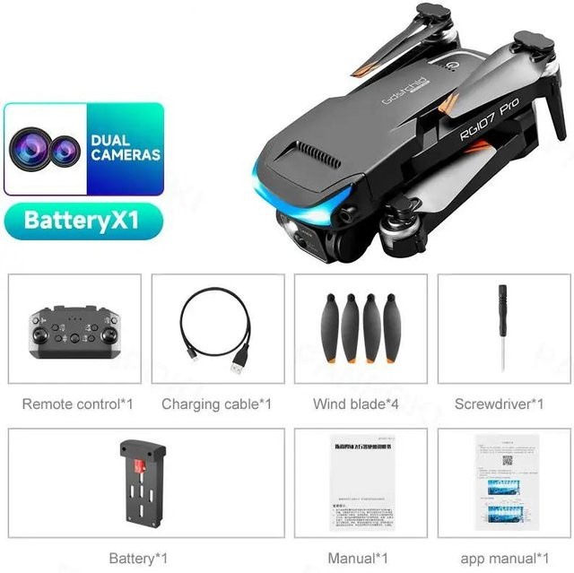 LYZRC RG107 Pro Drohne, Quadcopter, Schwarz, mit Wi-Fi, 1-teiliges Set - Bild 1