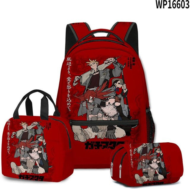 Fancy Style Studio Gachiakuta 3D-Set aus Polyester und Oxford-Gewebe bestehend aus Rucksack, Federmäppchen und Lunchbag in Rot - Bild 1